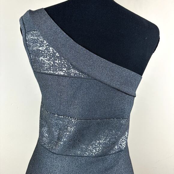Bebe One Shoulder Bandage Dress Metallic Gray Bodycon Party Cocktail Y2K Size M - Picture 5 of 11